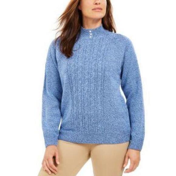 Karen Scott Petite Imitation-Pearl Button Sweater Luxe Blue Marl PM - Picture 1 of 1